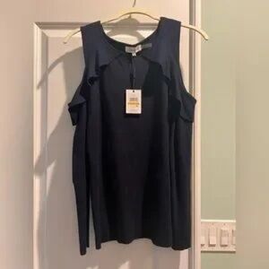 Cold-Shoulder Navy Sleeveless Sweater Top